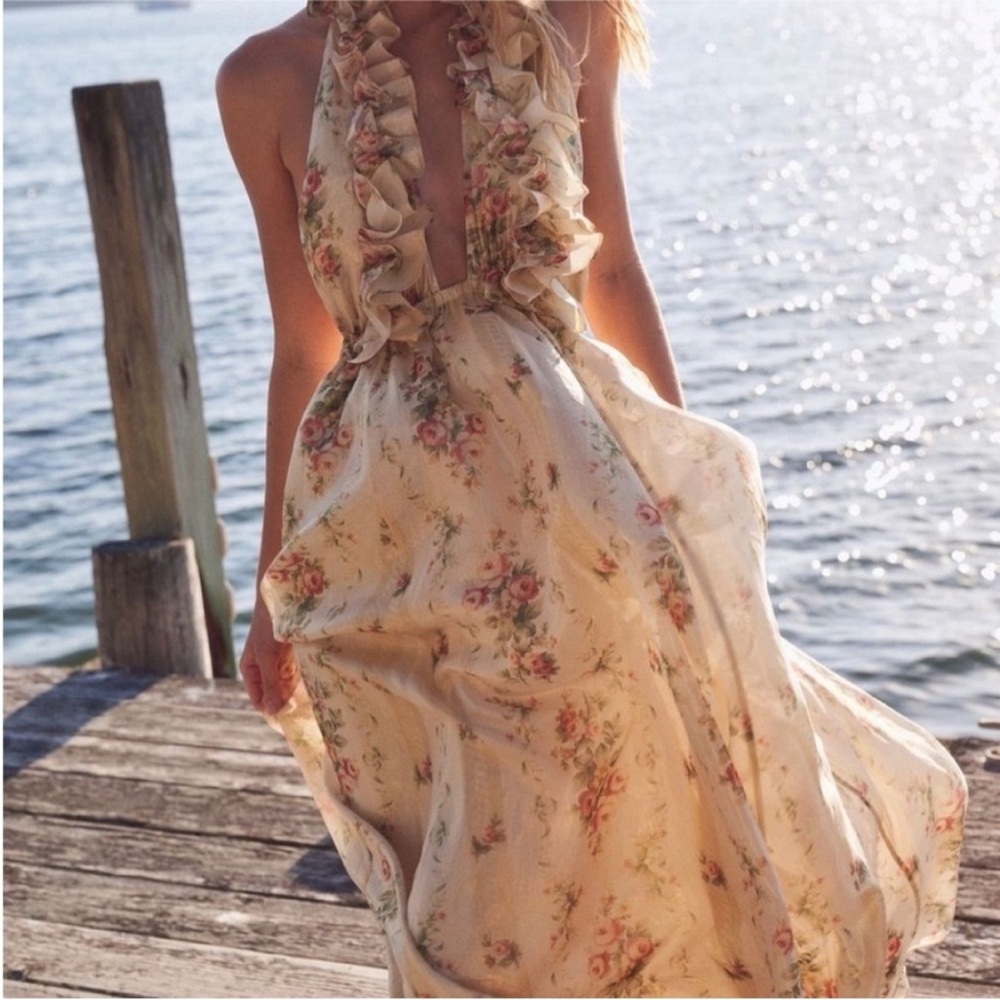 LOVESHACKFANCY HALTER MAXI DRESS